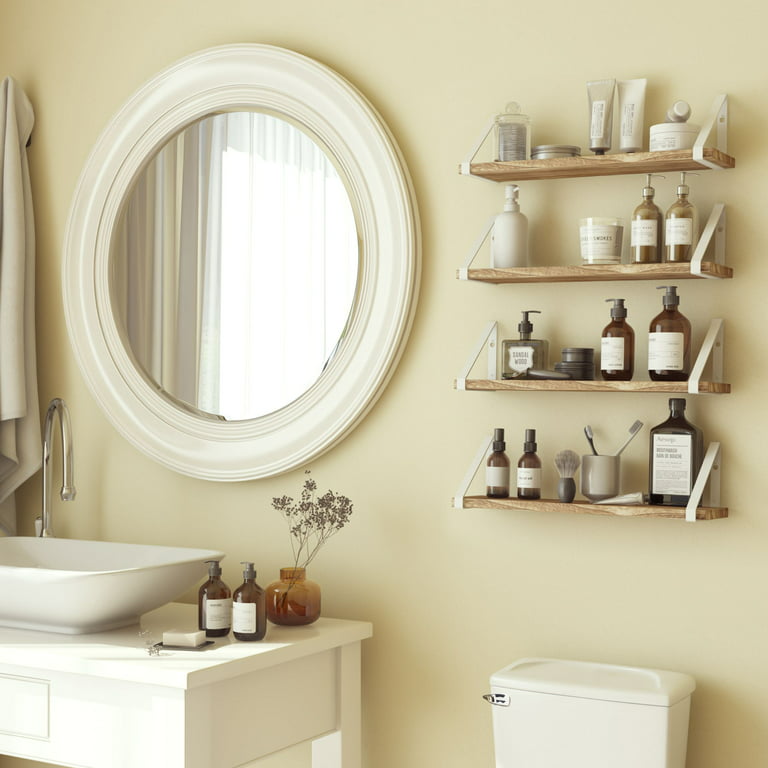 PONZA 17 Rustic Bathroom Shelf for Bathroom Decor, Wall Bathroom Organizer  – Set of 2, or 3 - Burnt with White Brackets