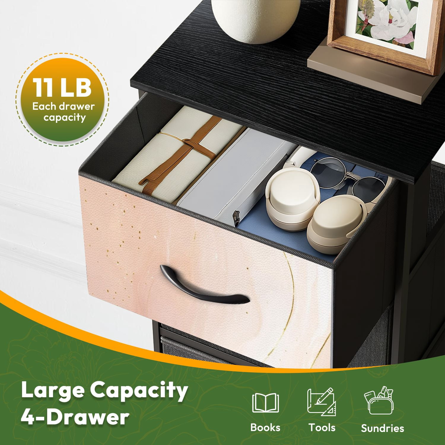 Kanworse 4 Drawer Fabric Dresser for Bedroom Abstract dusty rose blush liquid Chests of Drawers for Closet Organizers Storage
