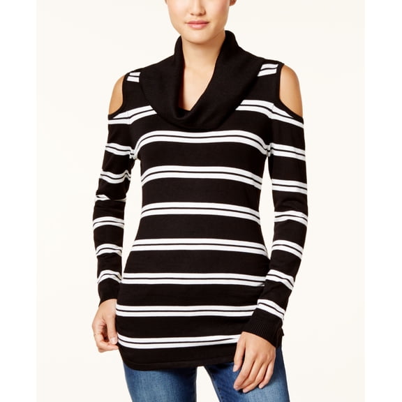 Hooked Up By Iot Juniors Cowl Neck Cold Shoulder Sweater Black Spirit XS