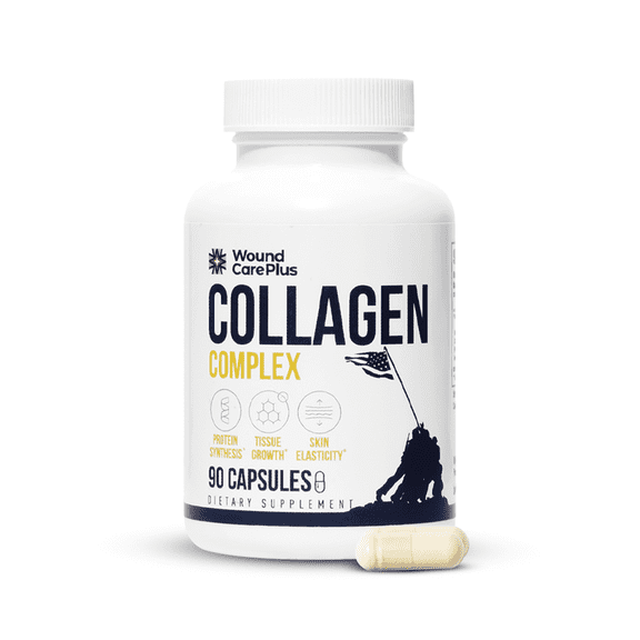 Wound Care Plus Collagen Complex Supplement – Multi-Source Collagen Peptides (Bovine, Marine, Chicken, Eggshell) – Supports Skin & Tissue Health – 90 Capsules – Gluten-Free, Non-GMO, Keto Friendly