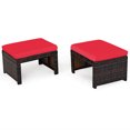 thumbnail image 5 of Patiojoy 2 PCS Outdoor Wicker Ottoman Patio Rattan Furniture Metal Footrest Seat Square Footstool with Cushion Red, 5 of 6
