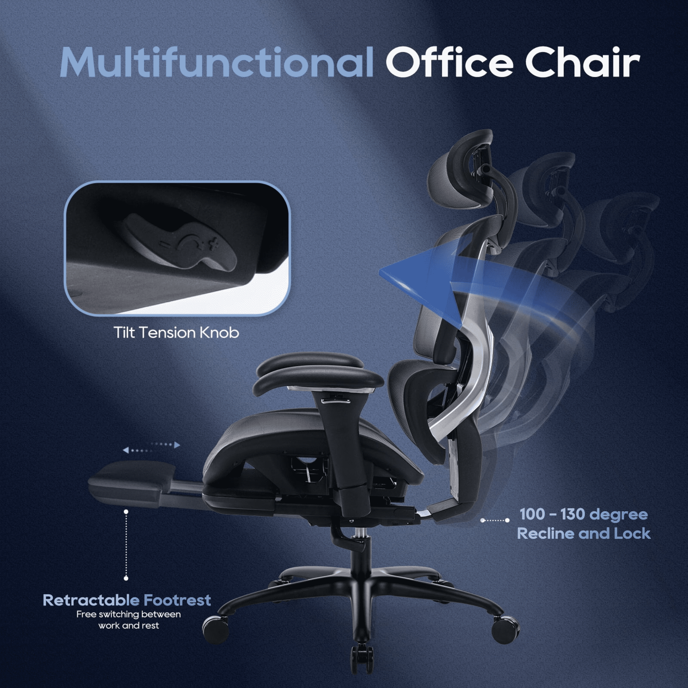 Guyou Ergonomic Office Chair, Mesh Desk Chair with Adjustable 3D Armrests, Lumbar Support, 2D Headrest, Tilt, Black