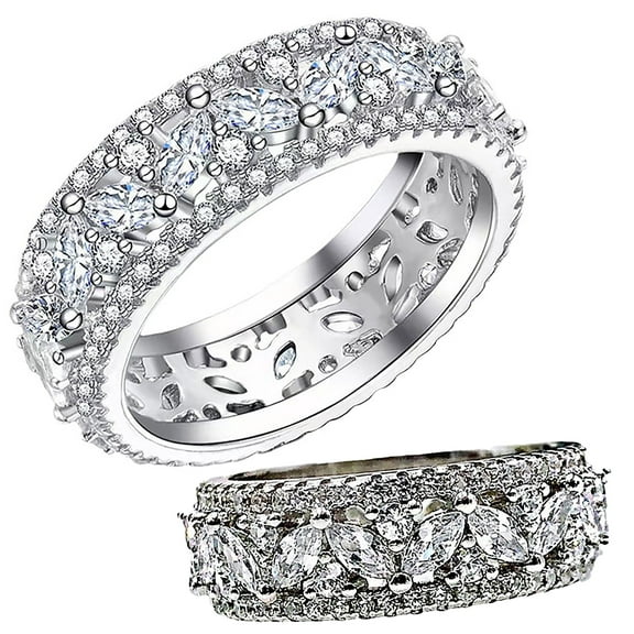 925 Sterling Silver Hollow Round Infinite Elements Cubic Zirconia Ring With 18K White Gold Plated Round-Cut All-Around Band Ring Cocktail Jewelry for Women and Men