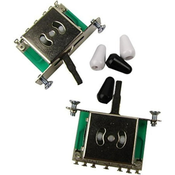 Imported Style Metric 5 Way Guitar Toggle Switch Pickup Selector for Fender Tele Telecaster Replacement, Black and White Tips(Pack of 2)