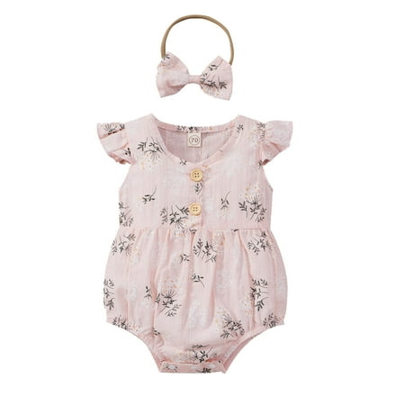 

TAIAOJING Infant Baby Romper Girls Short Bodysuit+Headbands Sleeve Printed Floral Girls Romper&Jumpsuit Onesie Outfit 3-6 Months
