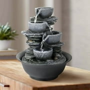 Willwolf 3-Tier Rockery Tabletop Fountains Zen Office Desk Living Room Decor Indoor Waterfall With LED