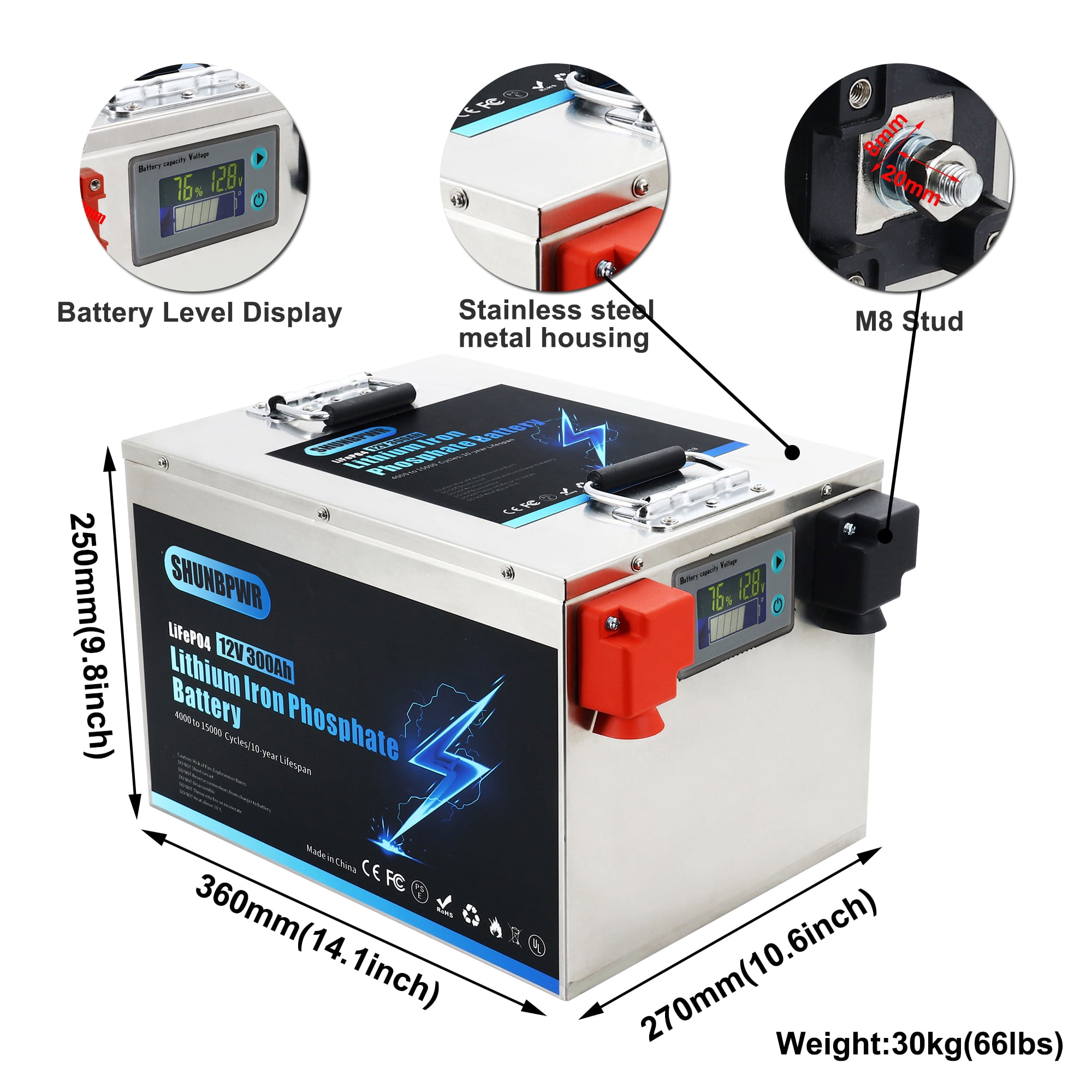 EJ Extraordinary 12V 300Ah LiFePO4 Battery for Boats, Solar