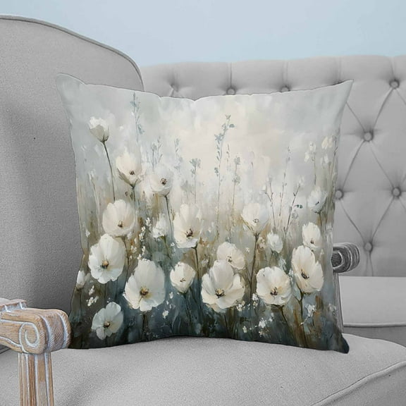 Spring Botanical Decorative Pillowcase 16''x16'', Abstract Oil Painting White Floral Plant Throw Pillow Covers Soft Cushion Case for Couch Sofa Bedroom Living Room, Pillowcase Boho Decor