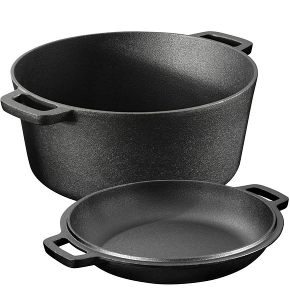 Navaris Sarten Hierro Fundido con Tapa - Sartén Holandesa con 2 Asas - Apta para Cualquier Cocina y