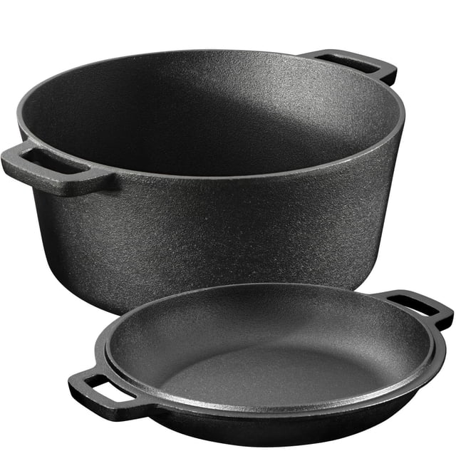 Navaris Sarten Hierro Fundido con Tapa - Sartén Holandesa con 2 Asas - Apta para Cualquier Cocina y