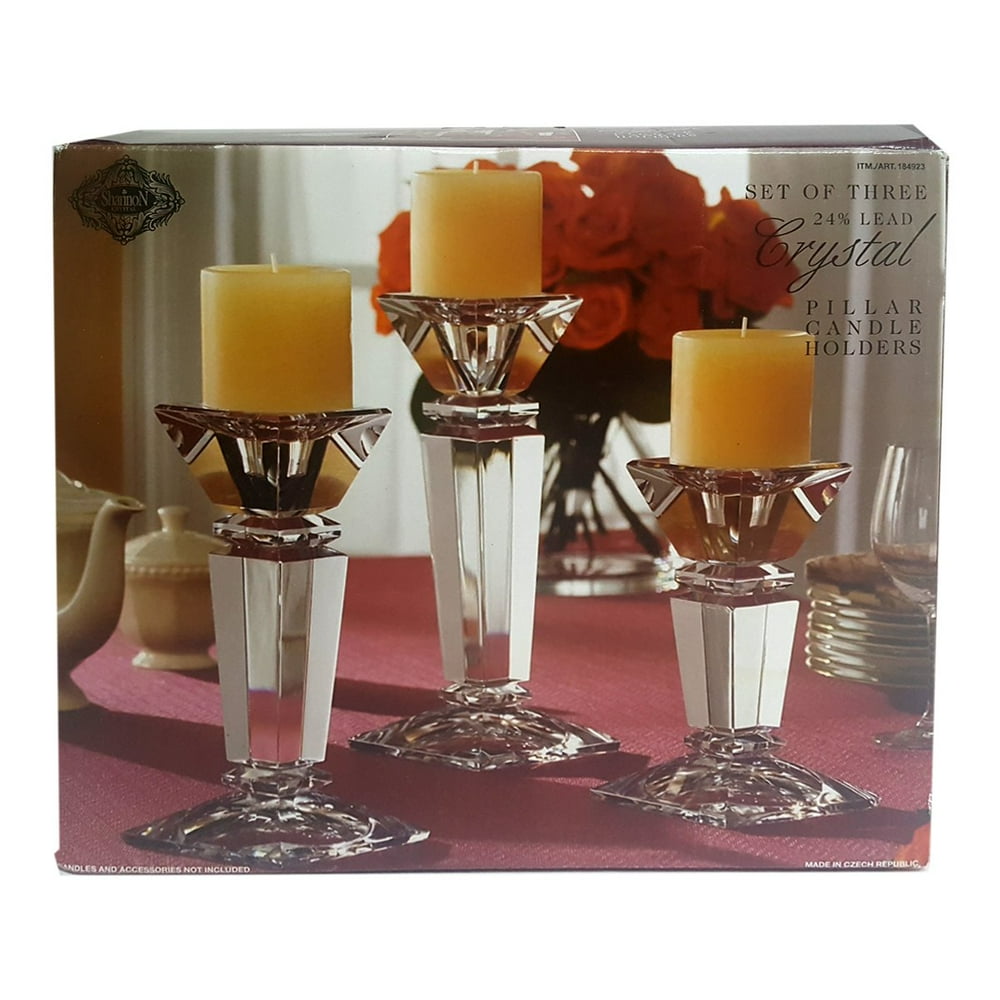 Shannon Crystal Elegant Set of 3 Square Pillar Candle Holders 184923 ...