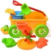 Kids Beach Sand Toys Outdoor Activities Educational Colorful Play Set with Sand Wheel for Watering Can, Shovels Set, Rakes, Bucket, and 2 Sea Creature Molds in a Wagon 8 PCs