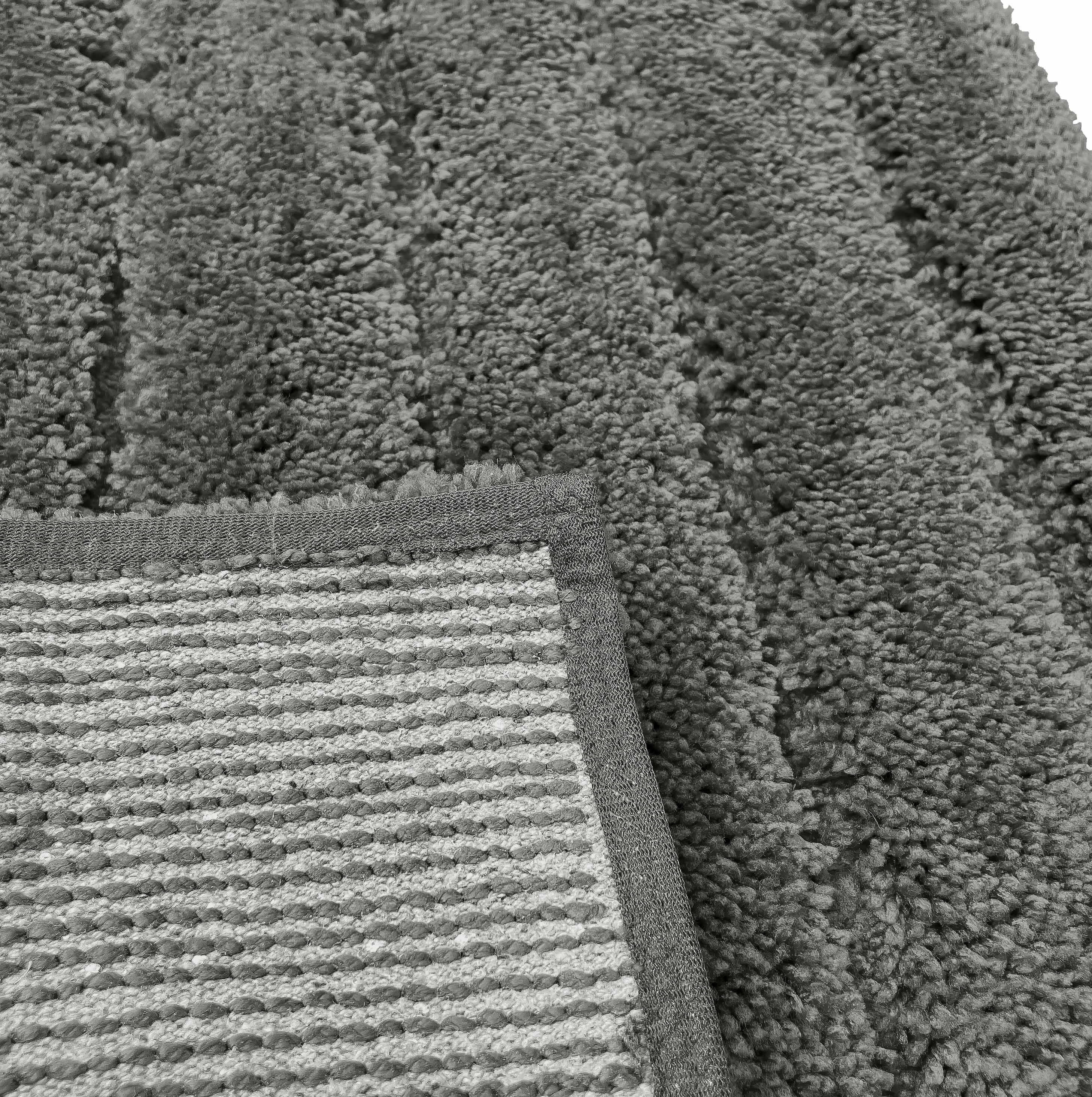 Charcoal Grey 2 Piece Bath Mat Set -Solid Striped Bathroom Mat Soft Plush Thick