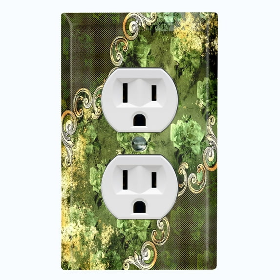 Metal Light Switch Plate Cover Elegant Green Floral Frame Damask DAM072