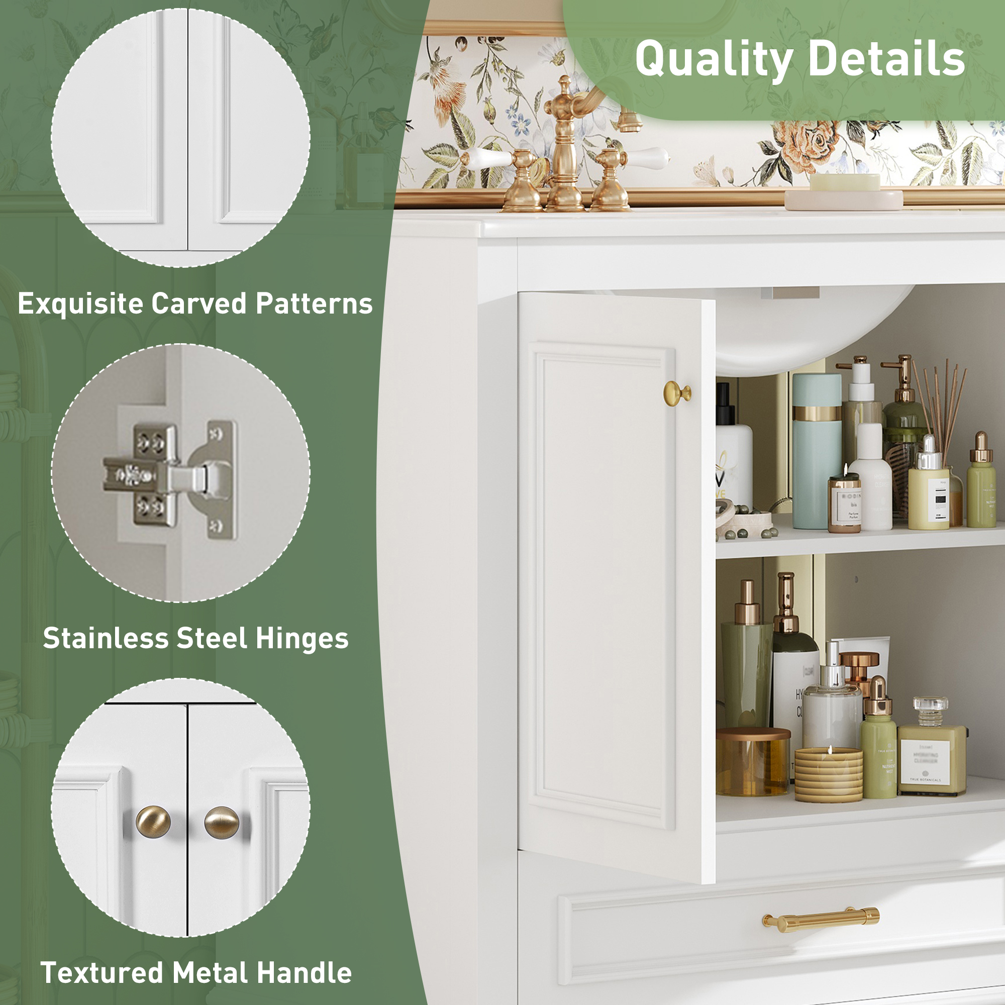 Euroco 30" Luxurious Bathroom Vanity with Ceramic Sink, Bathroom Vanities Cabinet with 2 large Soft Closing Doors, Solid Wood Frame Bathroom Storage Cabinet