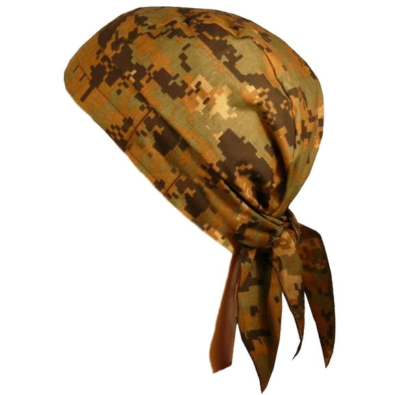 Camouflage Doo Rag Cap with Sweatband Woodland Digital Cotton Military Durag Bandana Headwrap Mens Womens