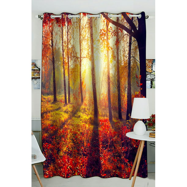 PHFZK Landscape Scenery Window Curtain, Autumn Trees and Leaves at