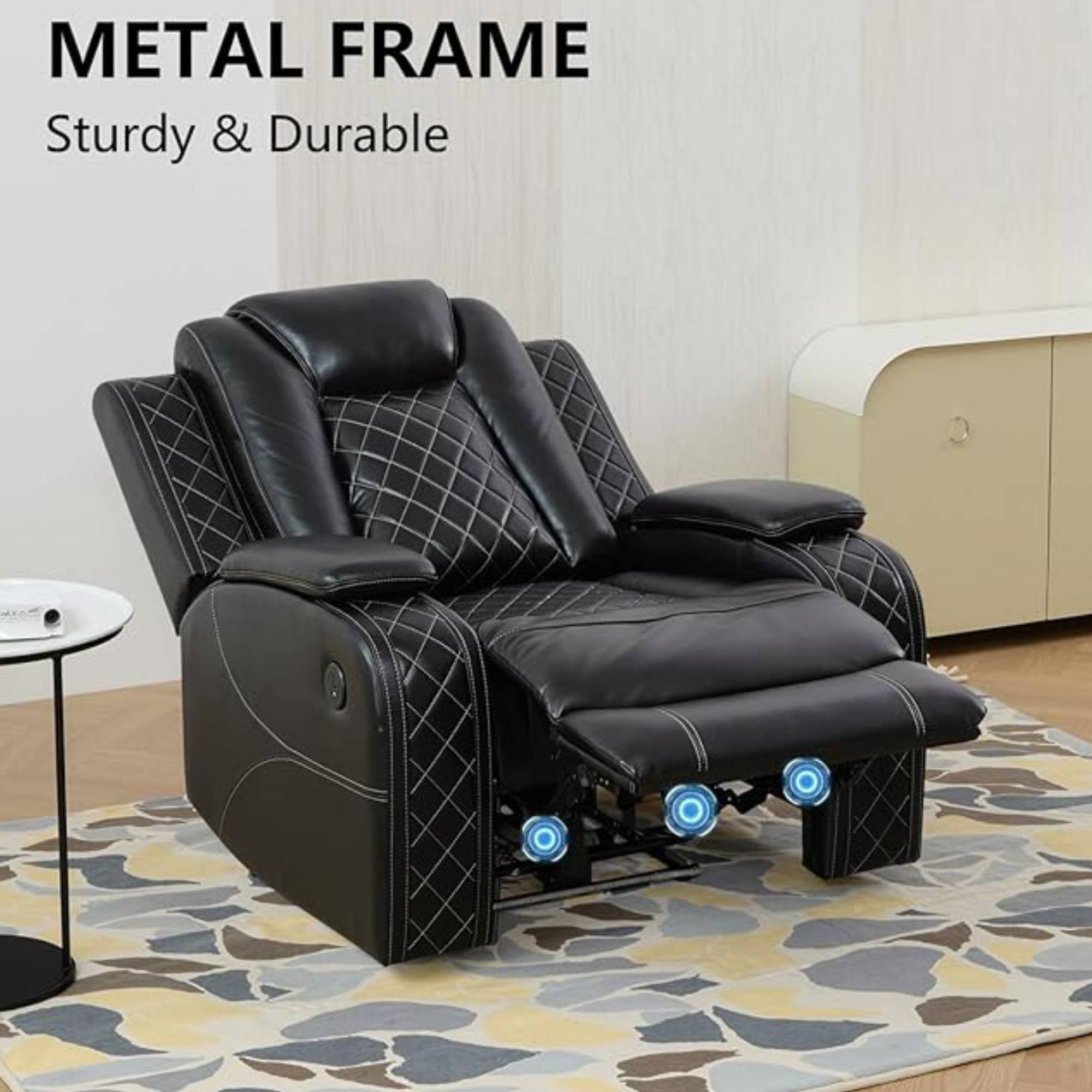 Power Recliner Sofa Set with LED Lights, Reclining Sofa Couch,USB Ports & Cup Holders, Air Leather Home Theater Seating with Storage, Black