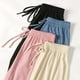 thumbnail image 2 of Pantalones anchos de seda de hielo para mujer, pantalones holgados de verano adelgazantes de cintura alta, pantalones drapeados, pantalones rectos con colgante, pantalones casuales de fregado, 2 of 5