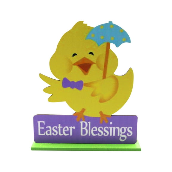 VerPetridure Easter Wooden Crafts Painted Rabbit Chick Tulips Eggs Table Decoration Crafts Ornaments
