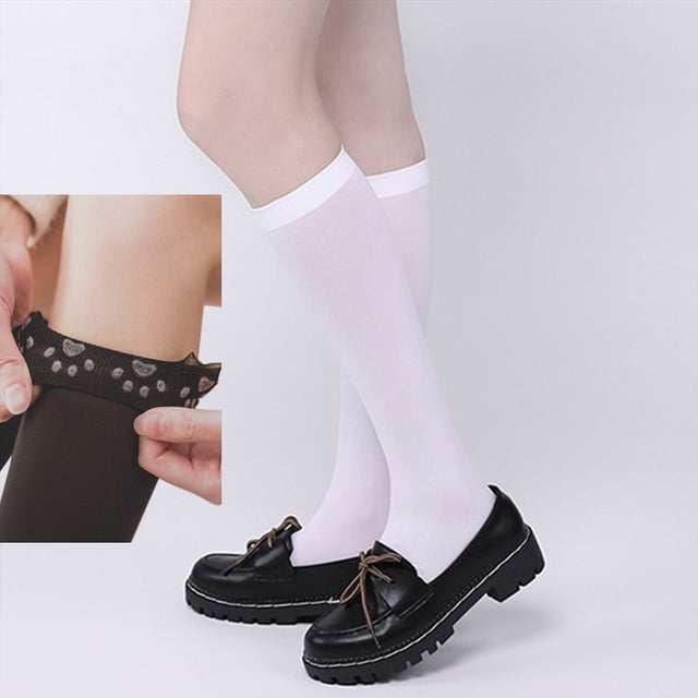 RV 6 pares de calcetines antideslizantes de silicona hasta la rodilla, uniforme de estudiante, calcetines japoneses de terciopelo de becerro (blanco + negro) brillar Electrónica
