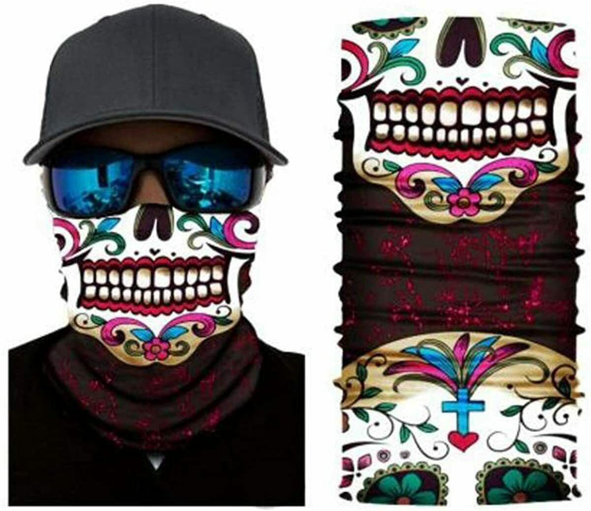 Sugar Skull Face Balaclava Scarf Neck Fishing Shield Sun Gaiter Headwear Mask 
