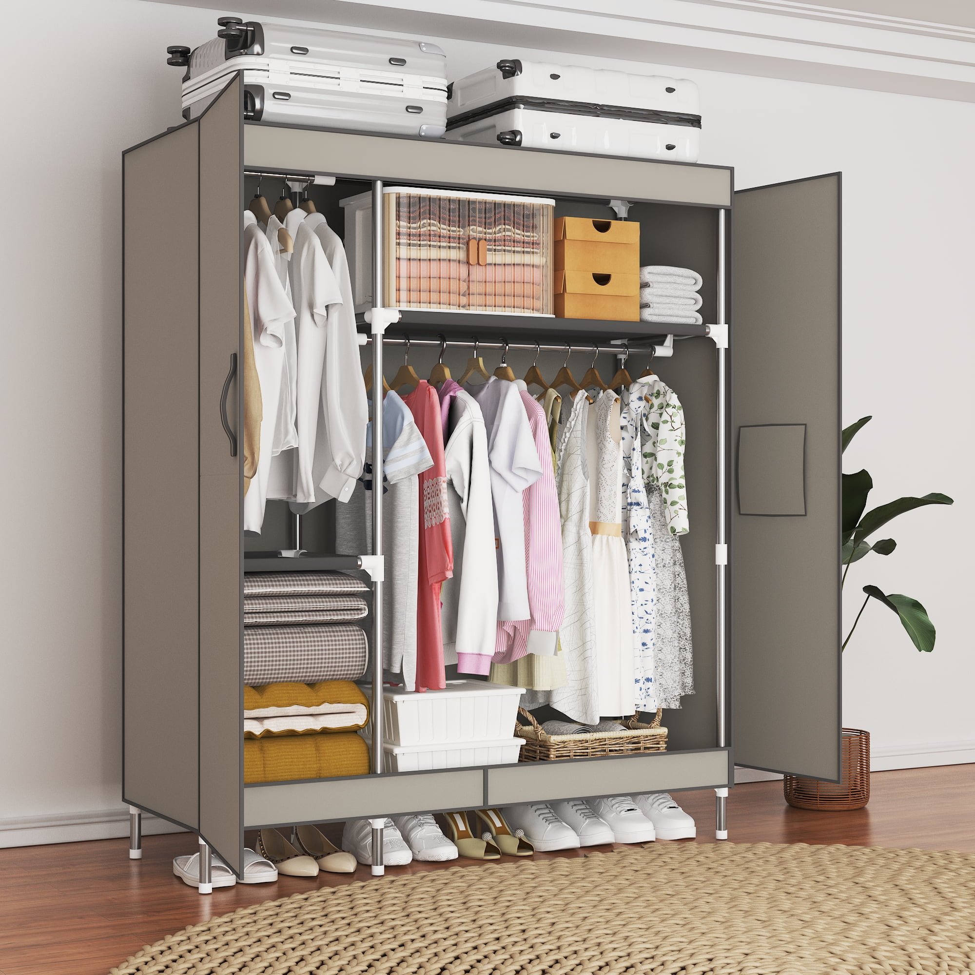 ArluKin 16mm Thick Galvanized Steel Rust - Proof Fabric Wardrobe, 125×45×168cm Multi - Scene Storage Closet with Magnetic Strips for Bedroom, Dorm, Apartment