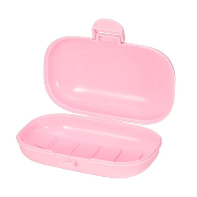 Jabonera de viaje, jabonera portátil, soporte para barra de jabón para acampar, gimnasio al aire libre con cubierta, rosa