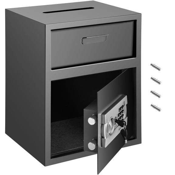 Digital Depository Safe with Drop Slot, Carbon Steel Security Safe with Electronic Code Lock & 2 Override Keys, Large Capacity Cash and Document Storage Box