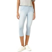 Hue LIGHT CLASSIC WASH Women's Game Changing High-Rise Shorter Capris, US Medium