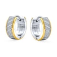 thumbnail image 3 of Bling Jewelry Mens Diagonal Slash 2 Tone Stardust Finish Mini Hoop Huggie Earrings Stainless Steel, 3 of 6