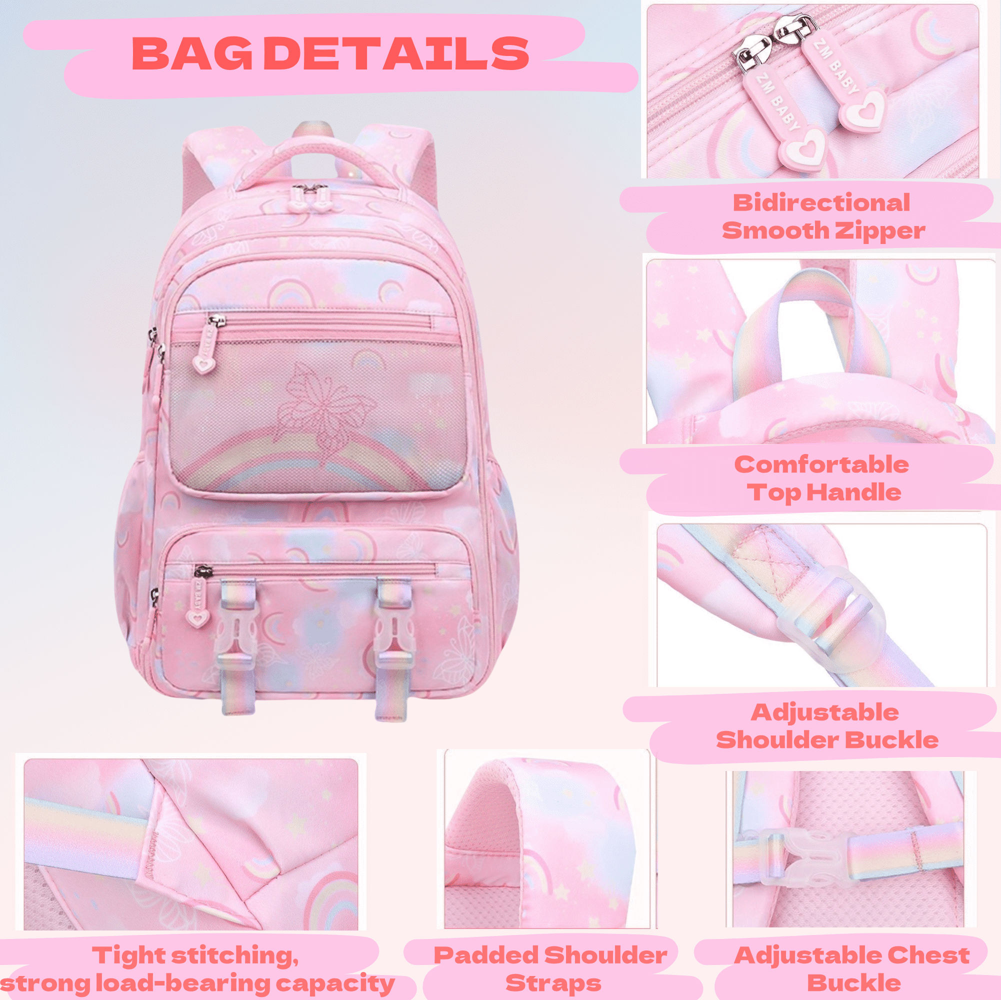 Girls Backpack, Kids Backpack for Girls with Multiple Pockets, Lightweight School Bookpack, Watrer Resistant, Bookbag for Elementary Primary School, Blue