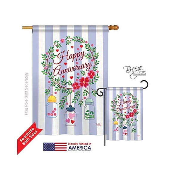 Breeze Decor 15103 Happy Anniversary 2-Sided Vertical Impression House Flag - 28 x 40 in.
