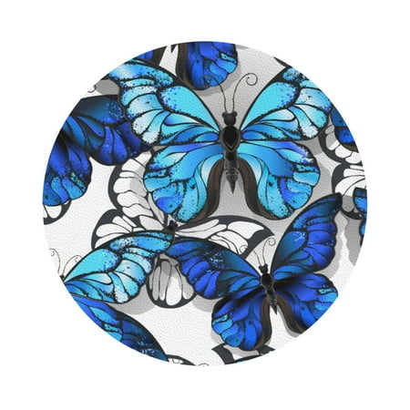 

Coaee Blue and White Butterflies Print Leather Coasters Set of 6 Non-Slip Washable Cup Coasters for Home Office Bar Round Shape