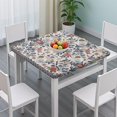 thumbnail image 3 of 34x34 Inch Fitted Tablecloth with Elastic Edge, Floral Print Polyester for Kitchen, Patio or Balcony Decor, 3 of 6