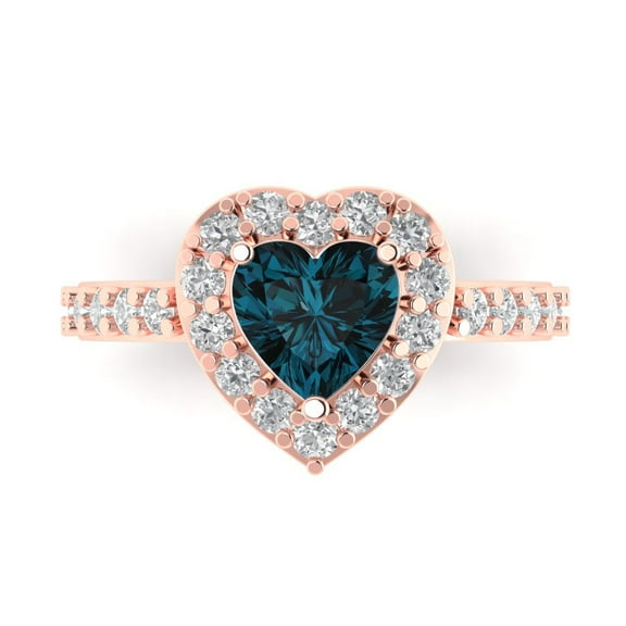 Halo Engagement Ring for Women - 2.03ct Natural London Blue Topaz in 14K Rose Gold Promise Ring