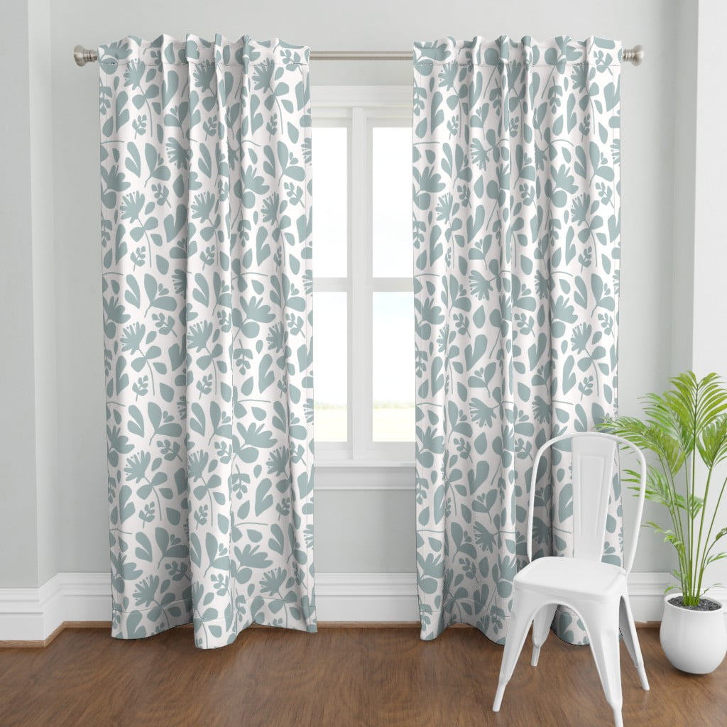 Curtain Panel, 96", Cypress Cotton Canvas Duck Egg Blue Modern Floral