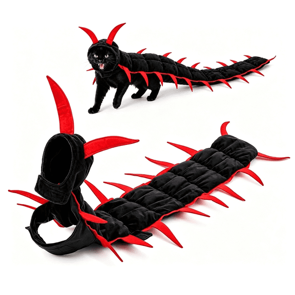 Centipede Cat Costume, Halloween Adjustable Pet Cosplay Outfit,Funny Pet Outfit, Scary Shape Suit for Party, Dress‑up, Photo Shoot, HOOK&LOOP Design(Red)