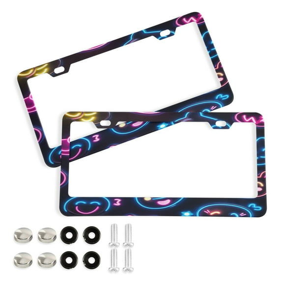 2 Pack Aluminum Alloy License Plate Frame Universal Car License Plate Cover with 2 Holes with Free Screws Cartoon Smiling Faces