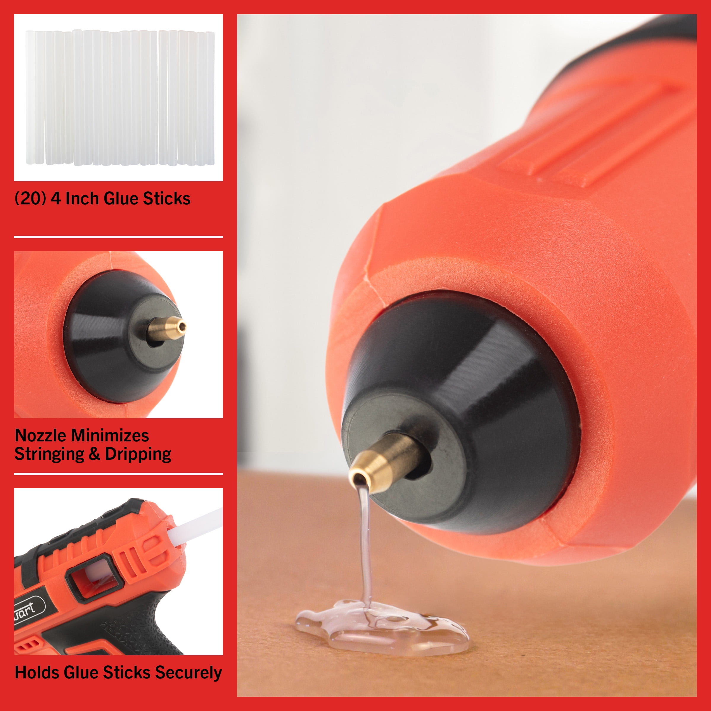 Stalwart 4V Cordless Glue Gun Kit with 15 Second Warm-Up, Red