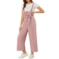thumbnail image 2 of INSPIRE CHIC Juniors Button Front High Waist Belted Straight Fit Overall Jumpsuit, 2 of 6