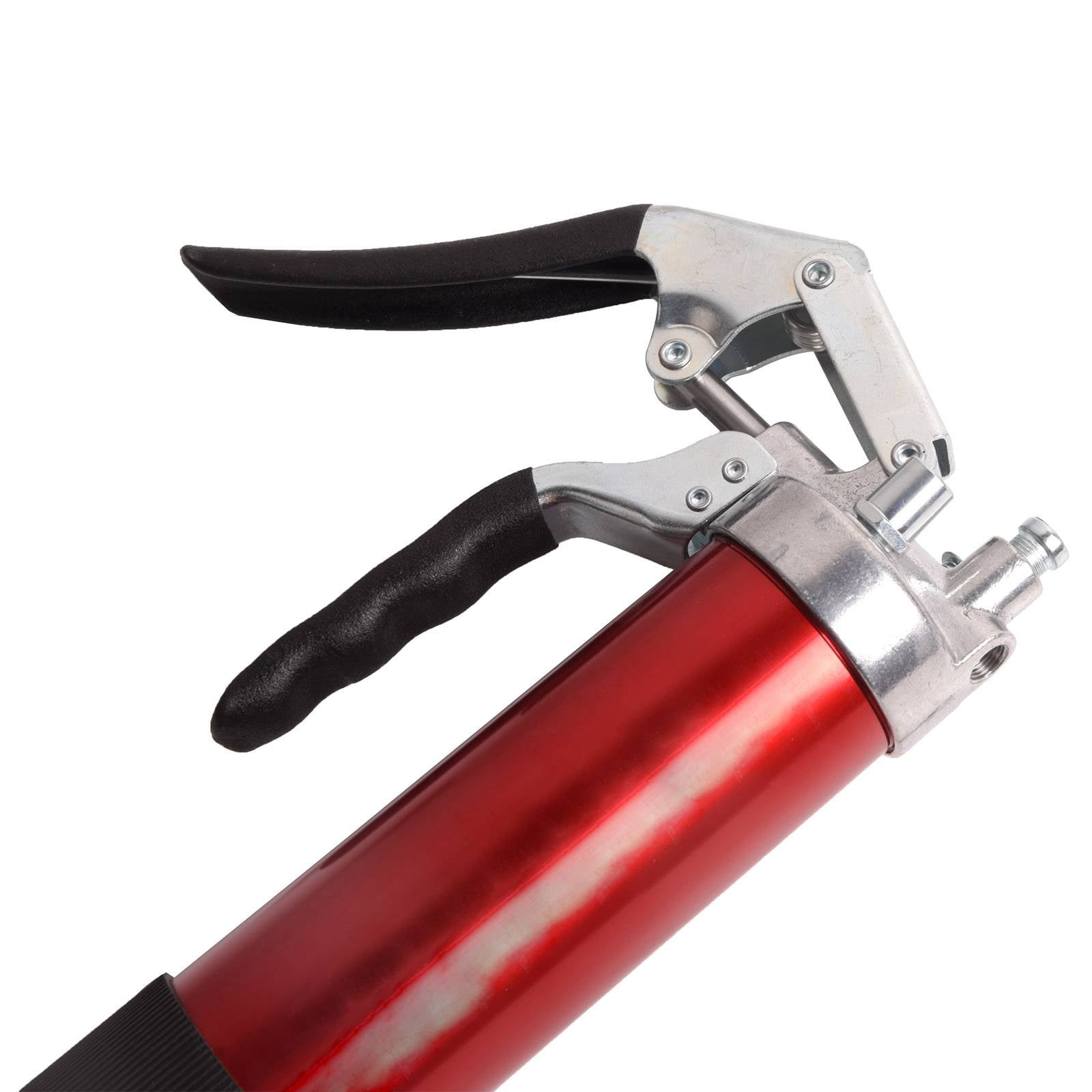 Dawot Hand Grease Gun, 5000 PSI Pistol Grip Grease Gun Set 14oz Load Greasegun with 15" Spring Flexible Hose, Sharp Type Nozzle, Extension Rigid Pipe, Angled Extension Pipe
