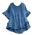 thumbnail image 5 of Women's Spring Summer Blouse - Short Sleeve Button Back Ruffled Trim, Solid Color, Casual Top for Jeans & Skirts, 5 of 7