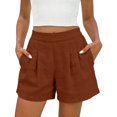 thumbnail image 2 of Hurxie Women's Linen Shorts Elastic Waist Casual Comfy Summer Pull on Beach Shorts with Patch Pocket Brown,M, 2 of 8