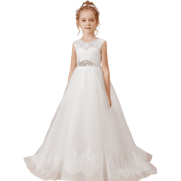 Flower Girl Dresses for Wedding First Communion Dress Lace Girls Pageant Ball Gown (Ivory 2 -3Years）