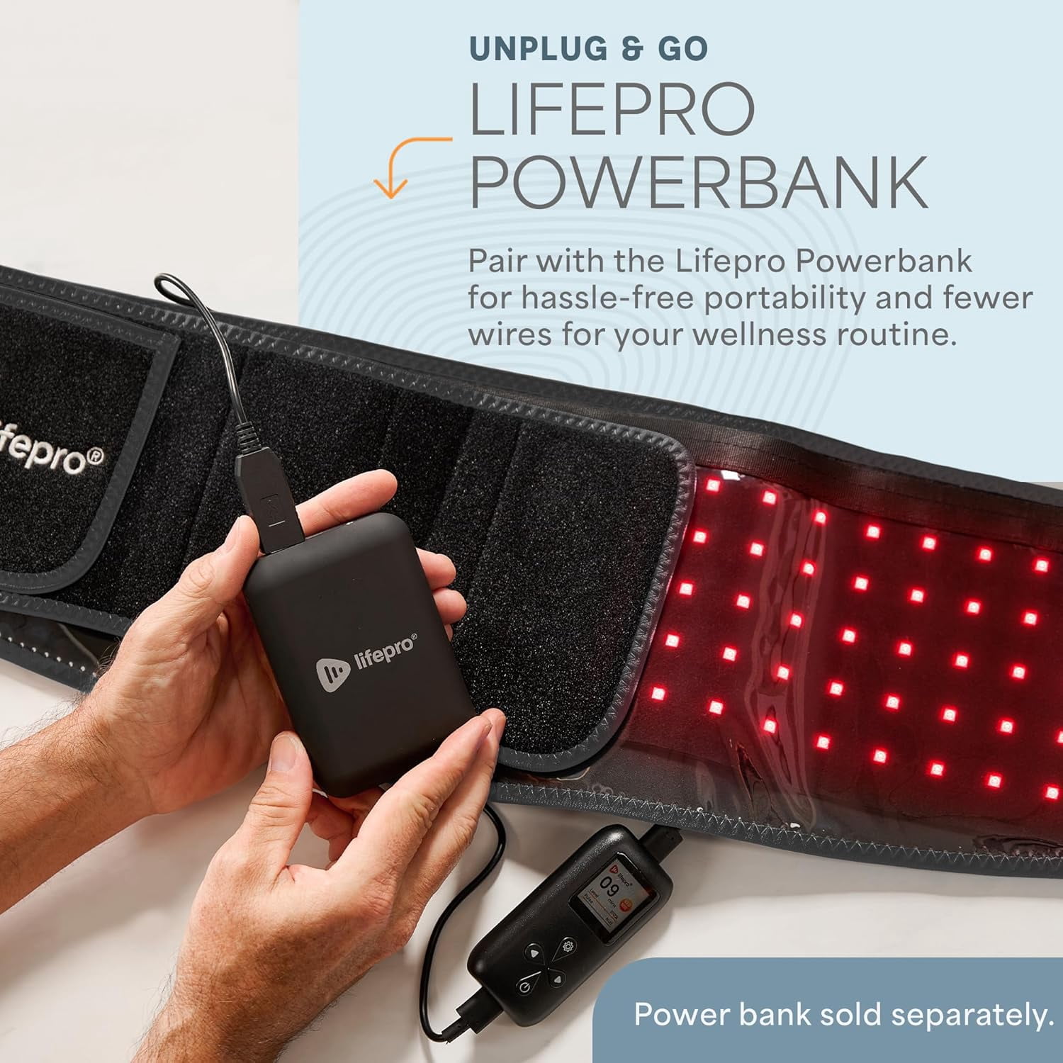 Lifepro LED Light Therapy Belt with Adjustable Strap, 660nm and 850nm Wavelengths -Black