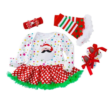 

KDSJSXW Girls Dresses Size 8 4Pcs Newborn Baby Girls Christmas Letter Print Tutu Dress Outfits Set Girls Dresses (D 59)