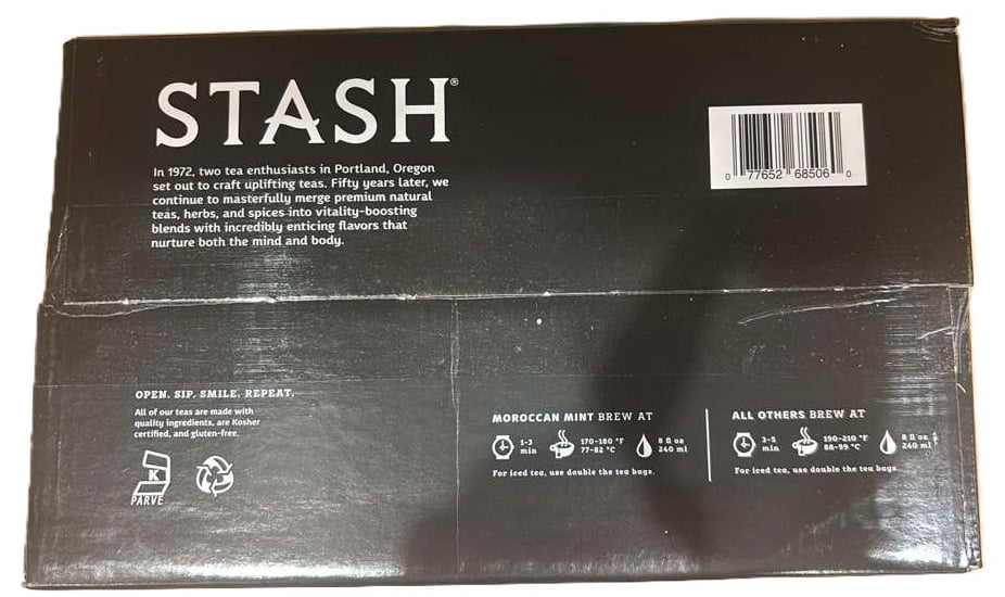 Stash Tea Essentials Variety Pack - 6 Flavor Assortment (Herbal, Black & Green Teas) - Non-GMO Verified - 180 Tea Bags Total