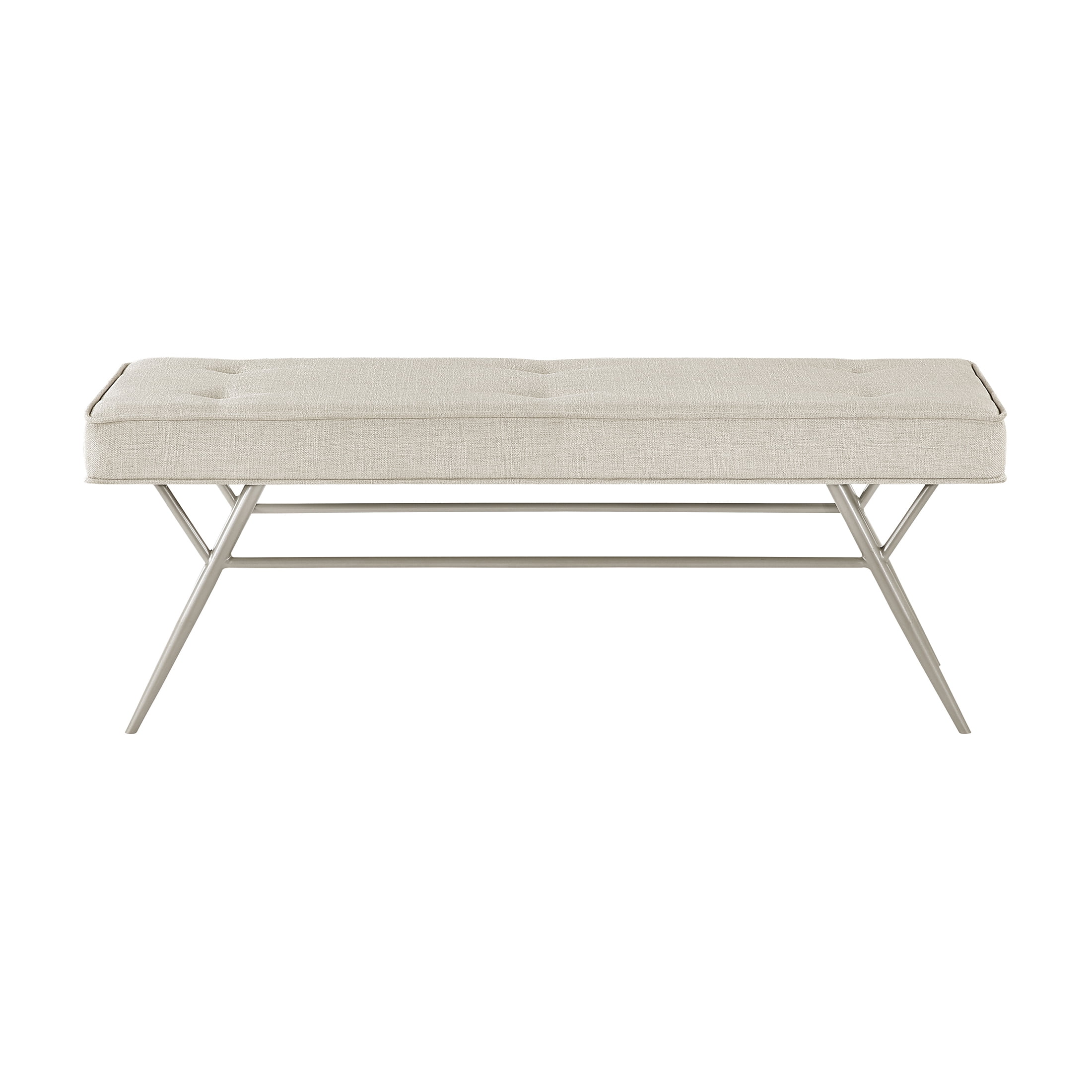 OakvillePark Seabourne Metal Frame Textured Fabric Tufted Bench, Beige
