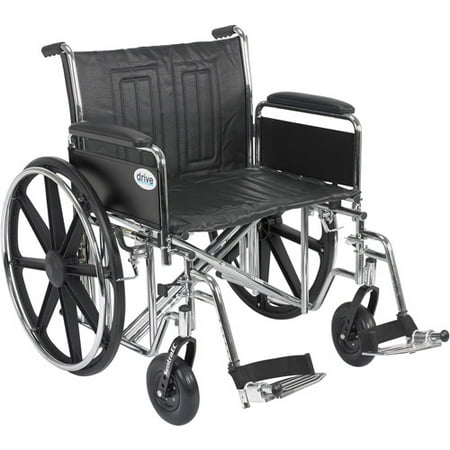 Drive Medical Sentra EC Heavy Duty Wheelchair, Detachable Full Arms, Swing away Footrests, 24" Seat